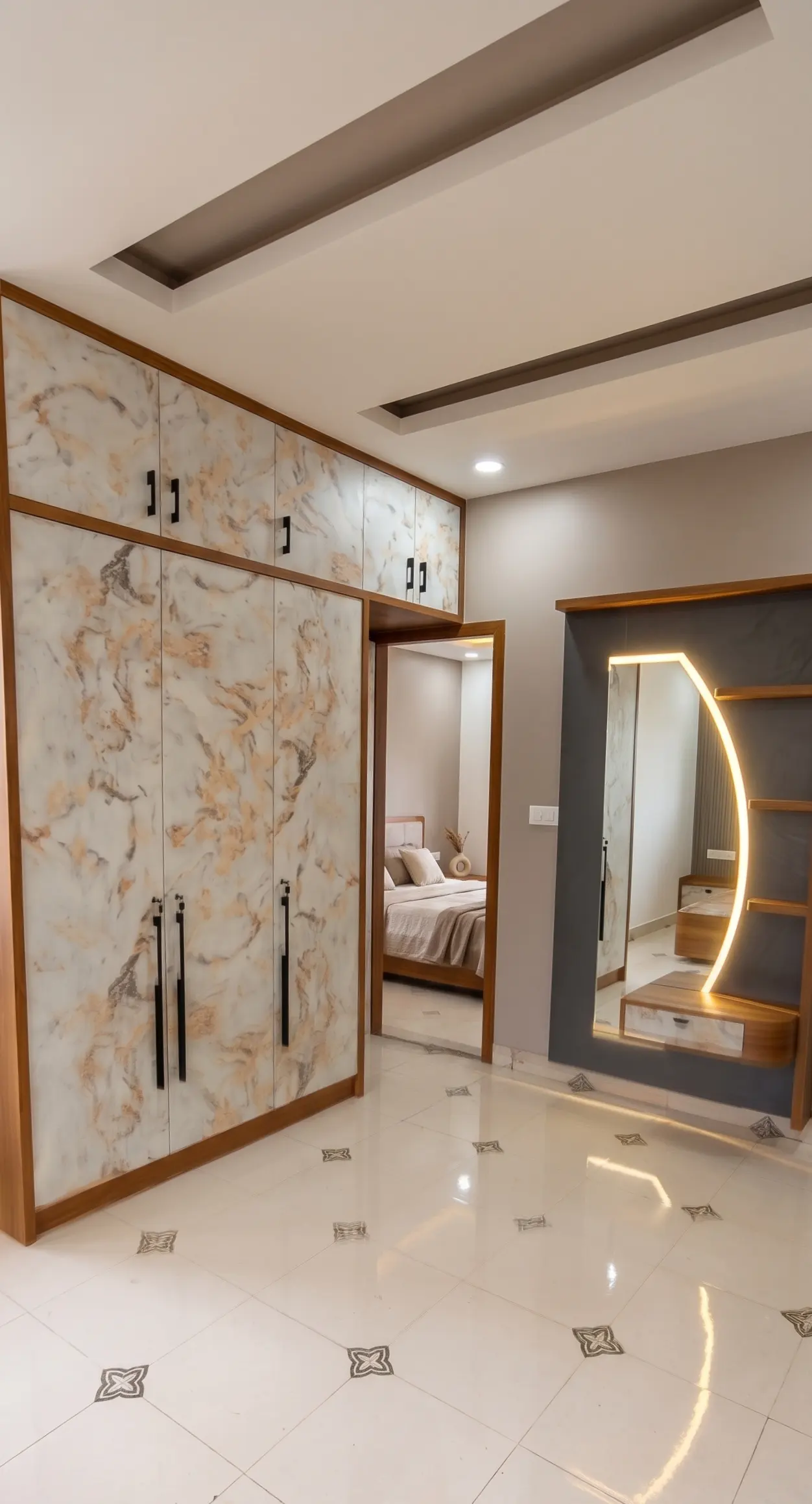 Luxurious bedroom space with premium wood finishes