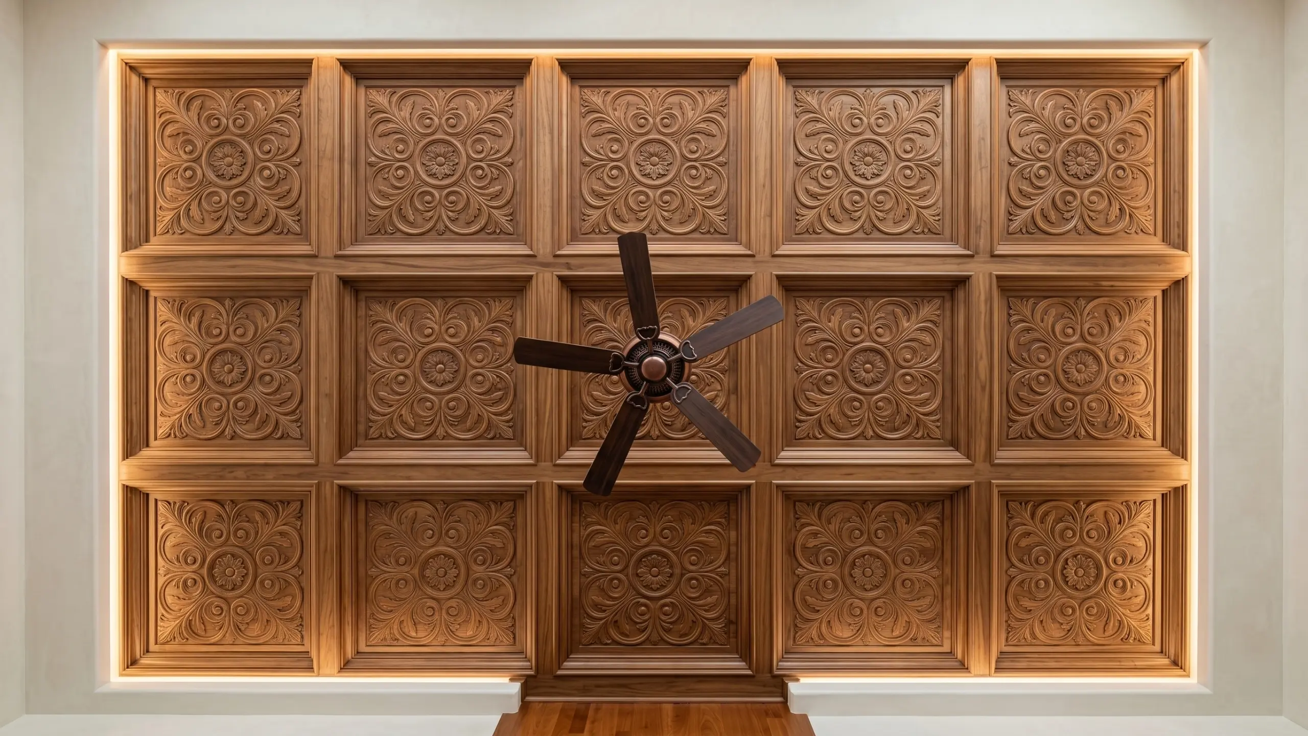 Hand-Carved Wooden Ceiling Panel