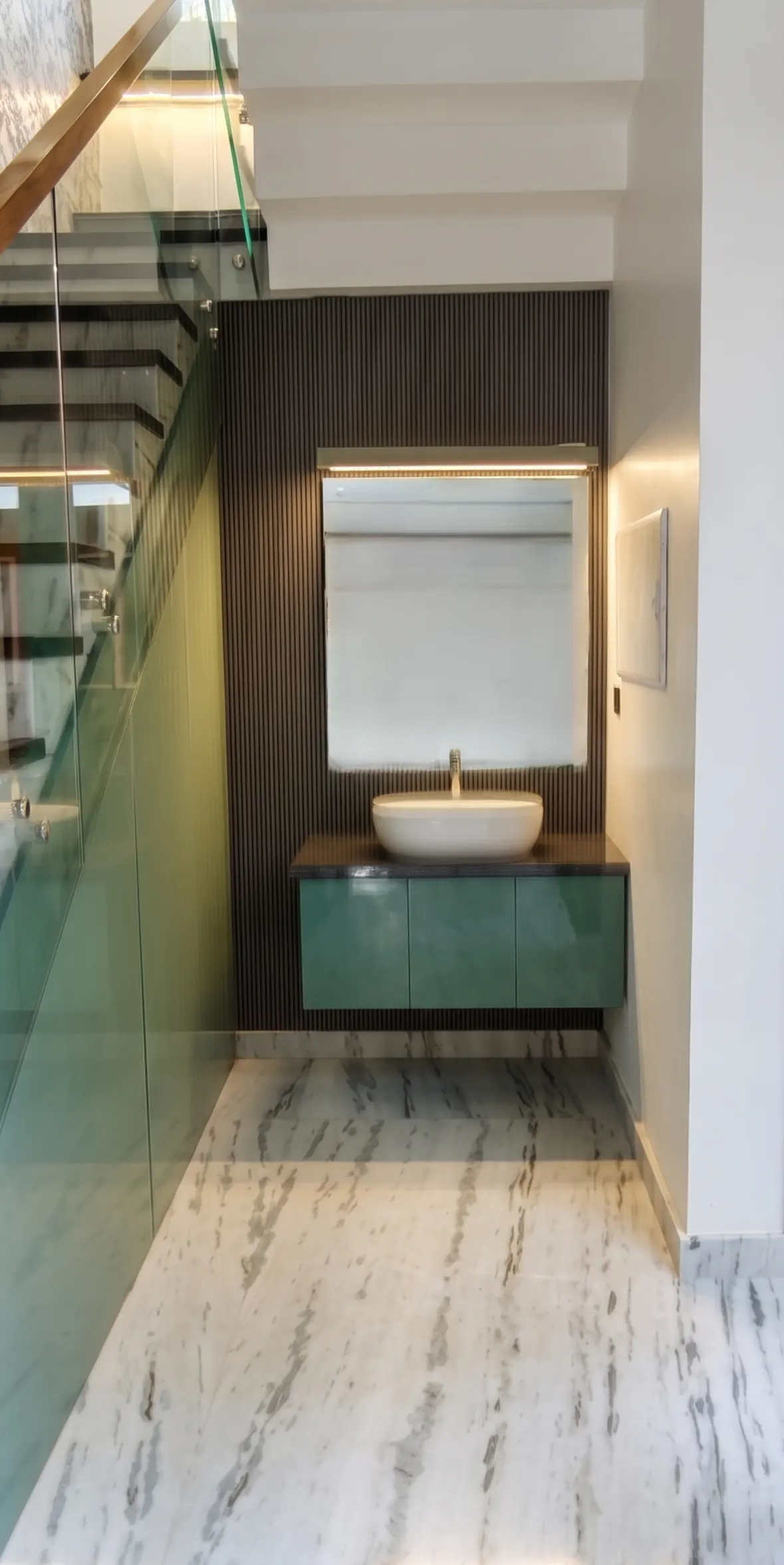 Contemporary kitchen with custom cabinetry and countertops