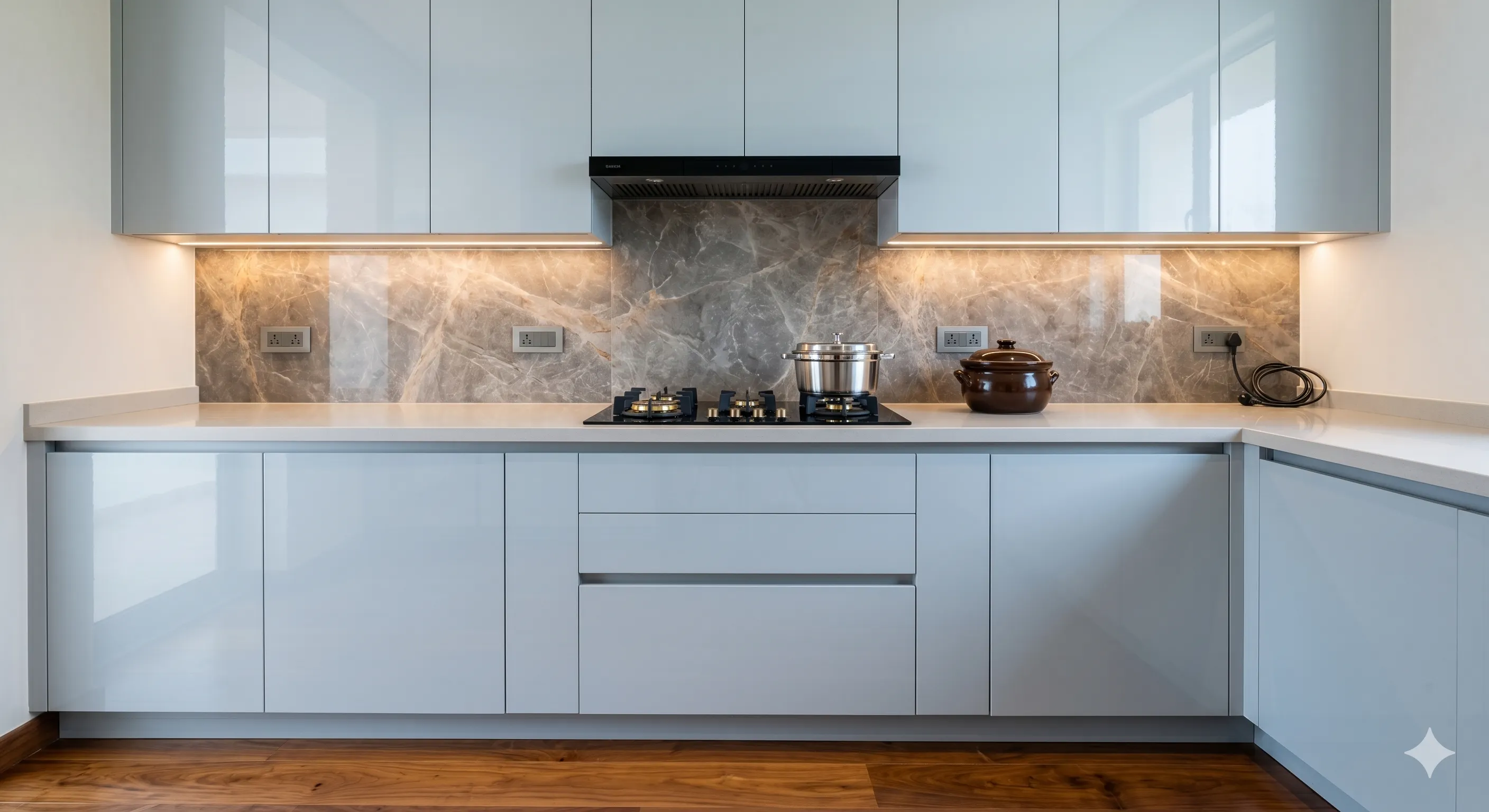 Custom-designed modular kitchen with breakfast counter