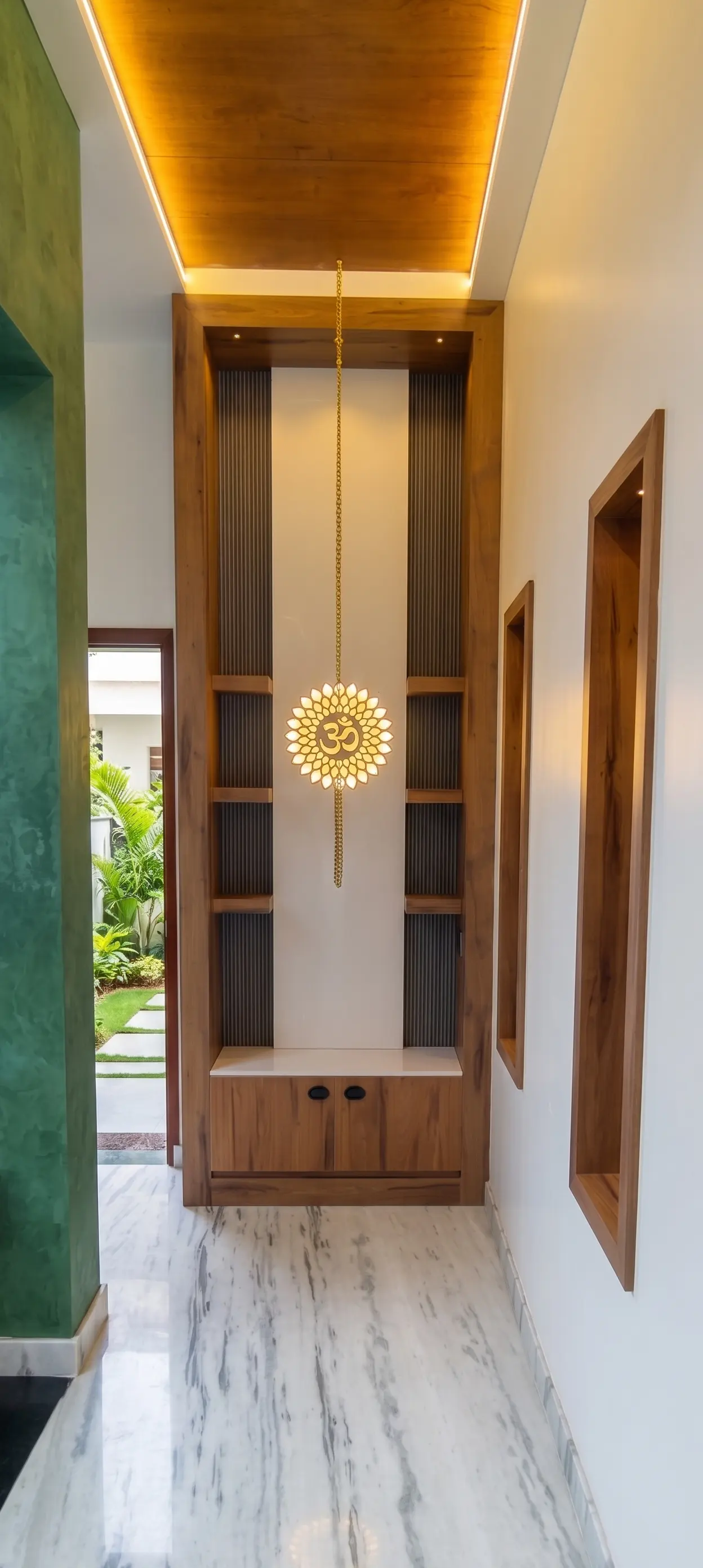 Modern living and dining space with wooden ceiling detail