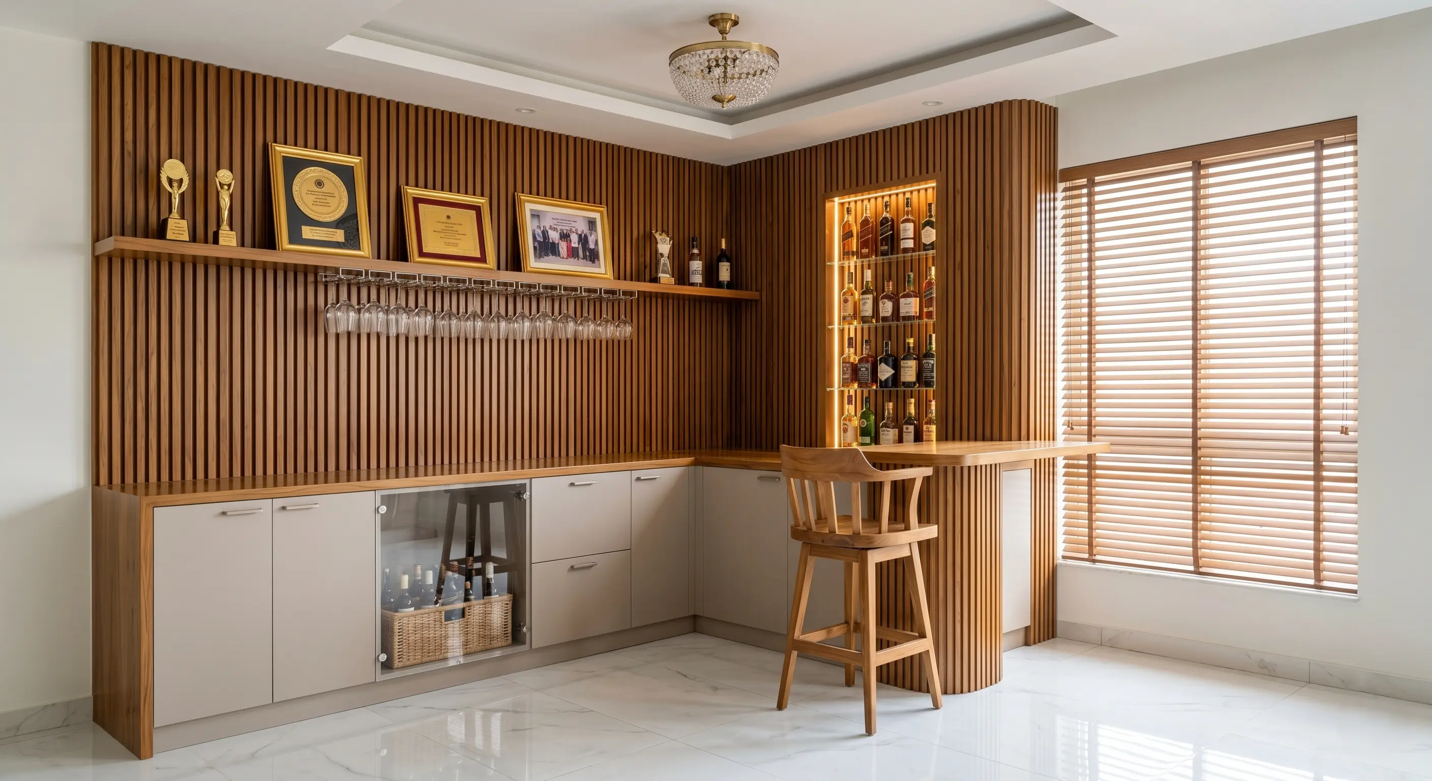 Spacious dining room interior with custom table and chairs