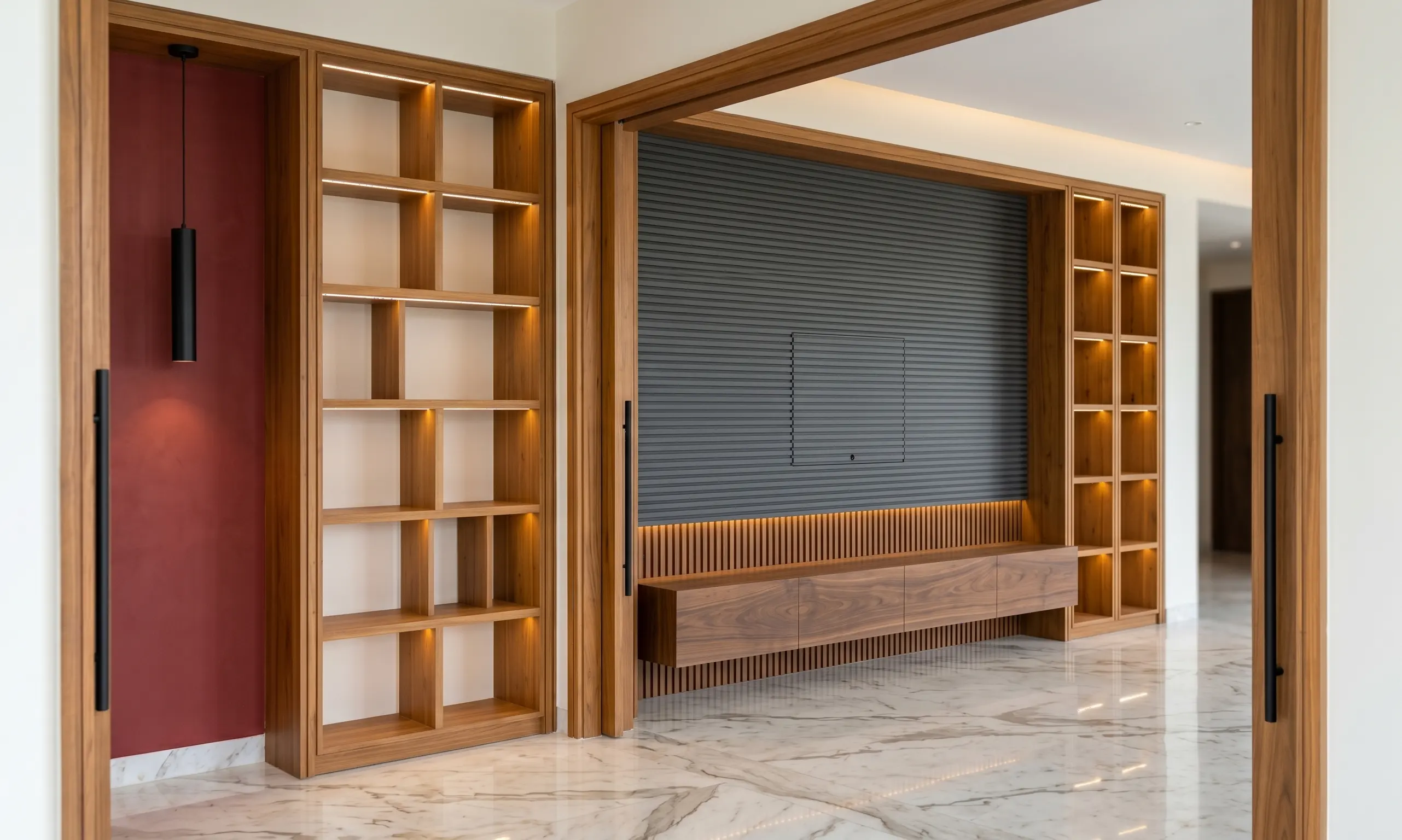 Modern living room interior with panoramic windows